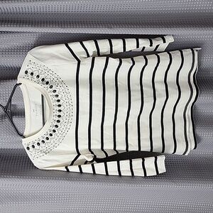 Talbots Striped Beaded  Long Sleeve Top Size S
